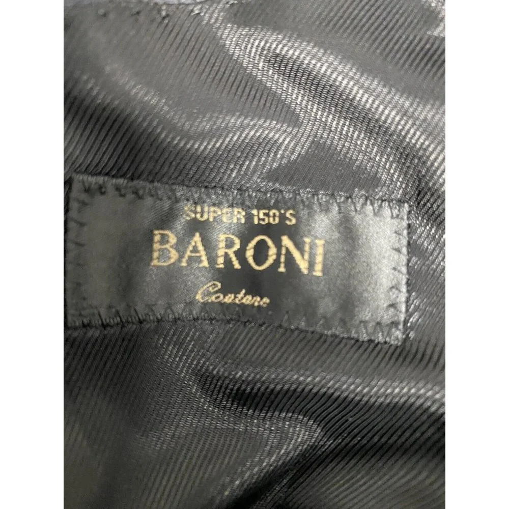 Baroni Couture Wool Super 100’s Black Stripe 2 Button Coat Blazer Jacket 48L
